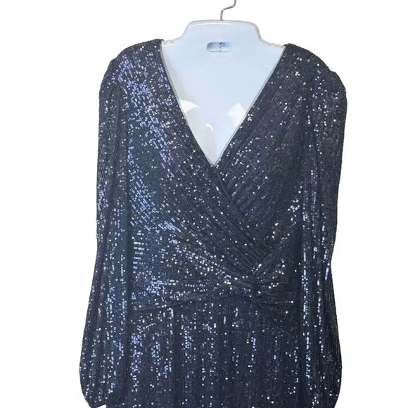 New Aqua Long Sleeve Blue Sequin Twist Long Gown Wedding Gala Dress Women's 10 - Picture 3 of 13